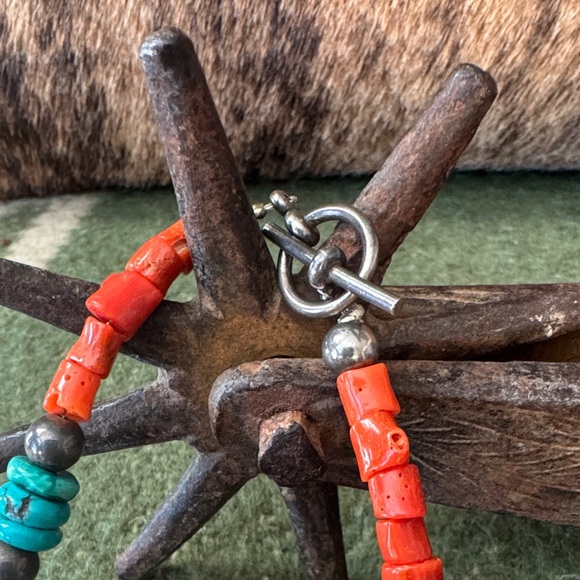 Turquoise and Coral Beaded Necklace - Picture 2 of 5